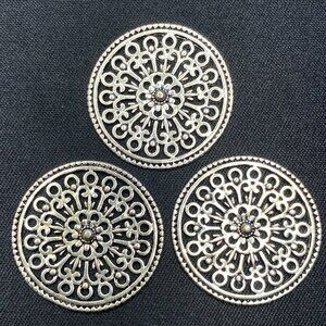 Floral Mandala Filigree Design Pendant, Antique Silver, 33 x 33mm